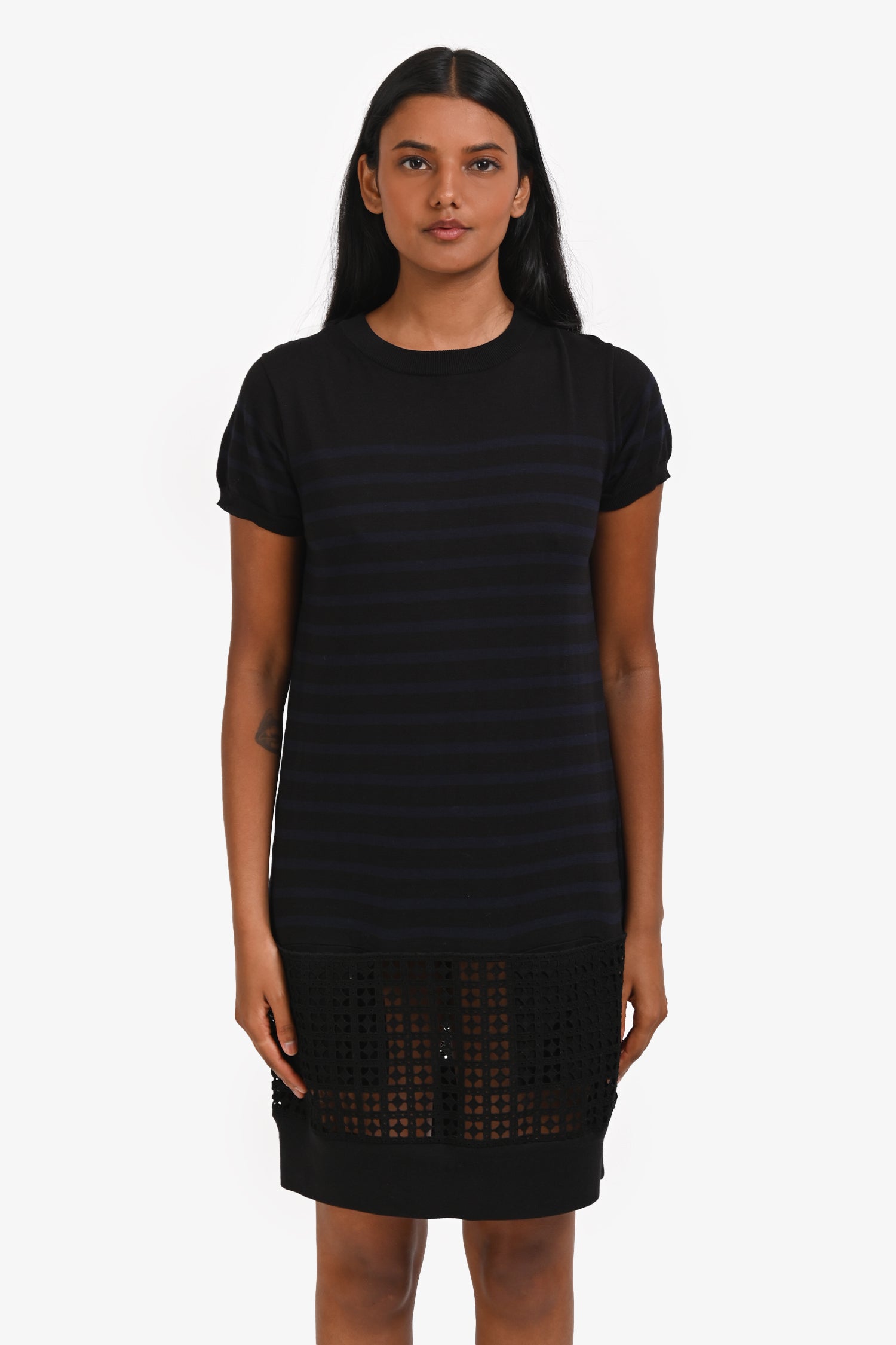 Sacai Luck Black/Navy Striped Short Sleeve Dress Size 3 – Lux 
