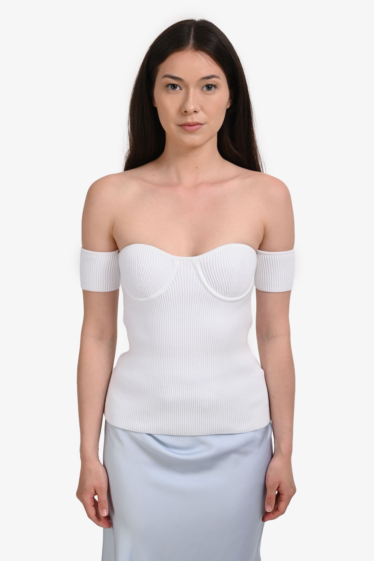 Helmut Lang White Knit Ribbed Off The Shoulder Top Size S with