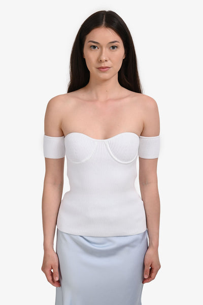 Helmut Lang White Knit Ribbed Off The Shoulder Top Size S with