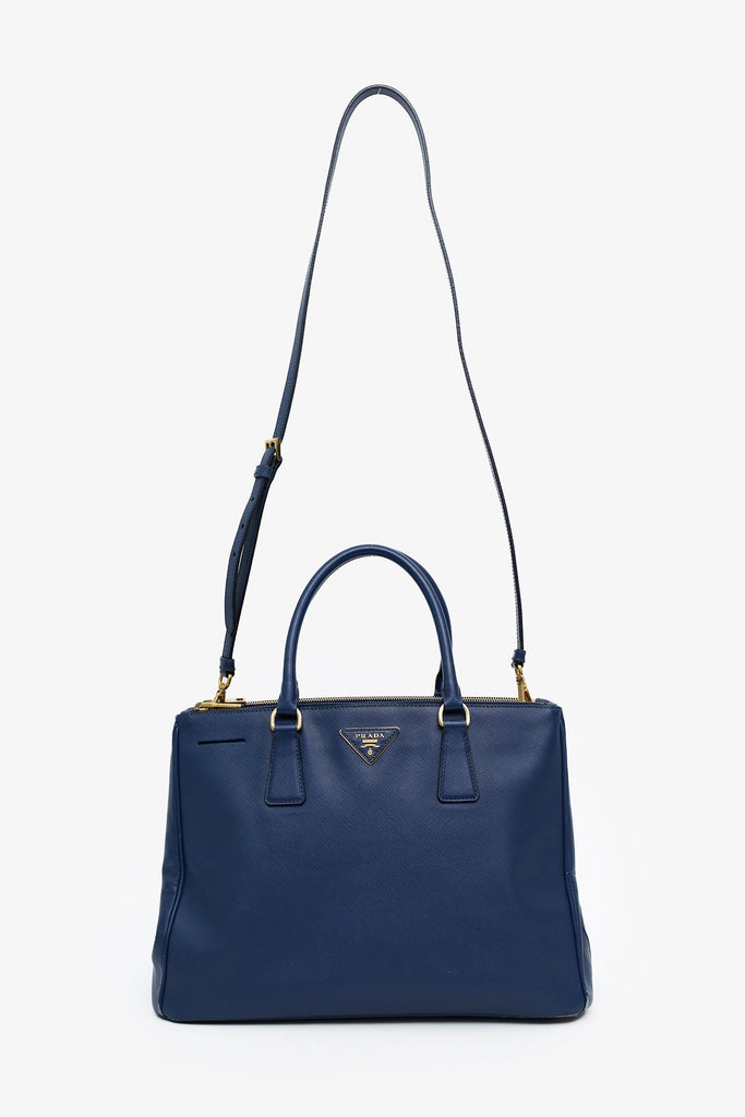 Prada Navy Saffiano Leather Medium Double Zip Galleria Tote with