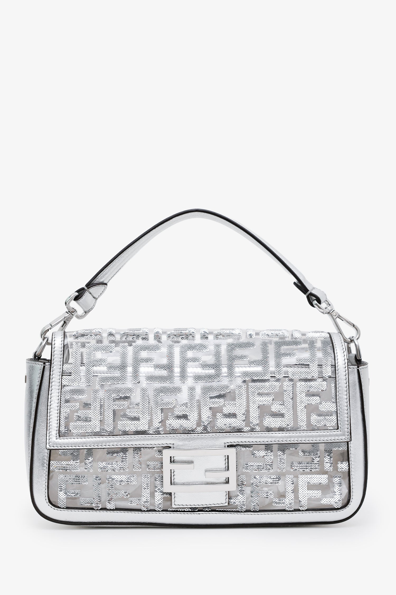 Fendi x Nicki Minaj Silver Metallic PVC Leather Sequins Baguette