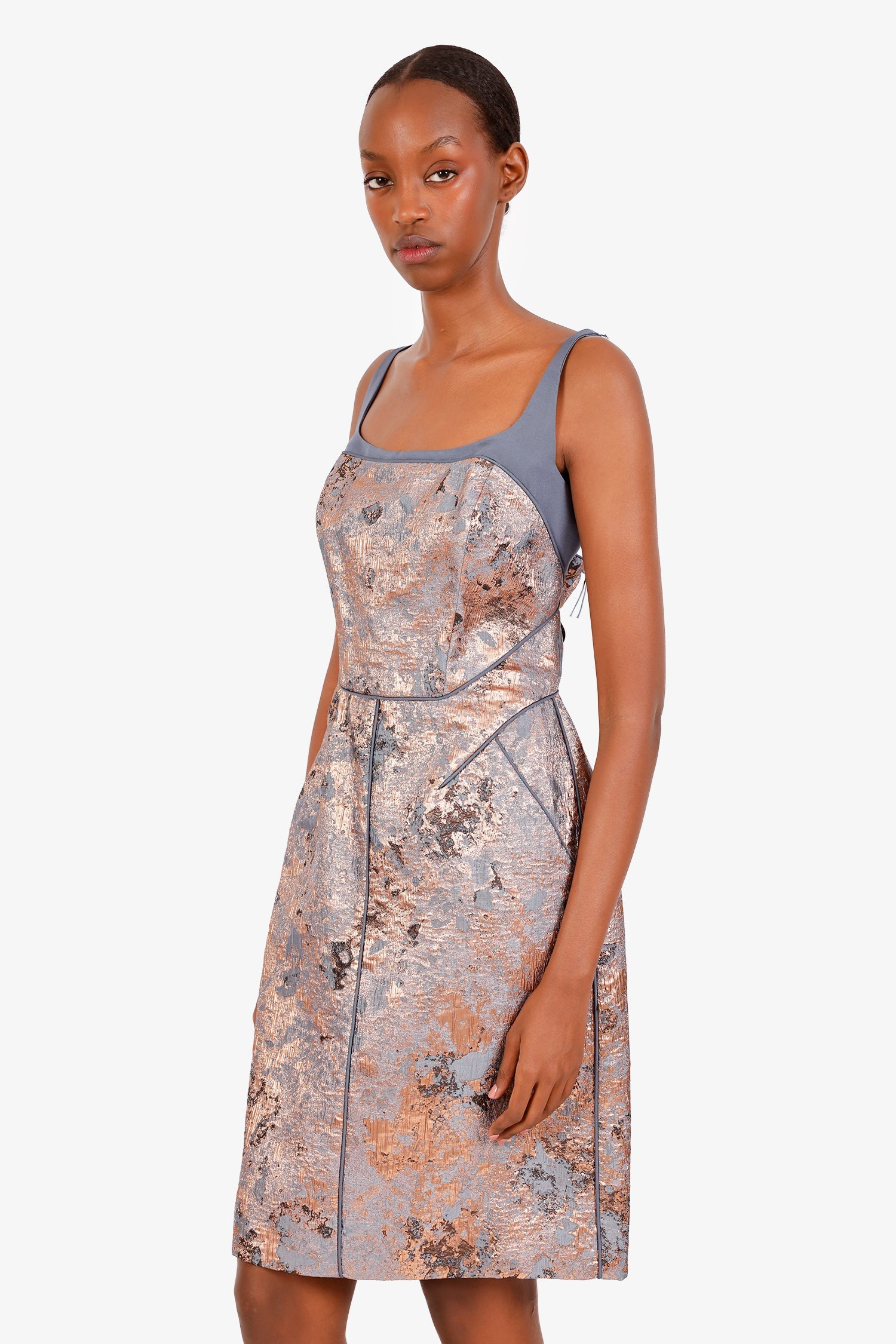 J. Mendel Paris Blue/Rose Gold Sleeveless Mini Dress Size 12 – Lux Second Chance