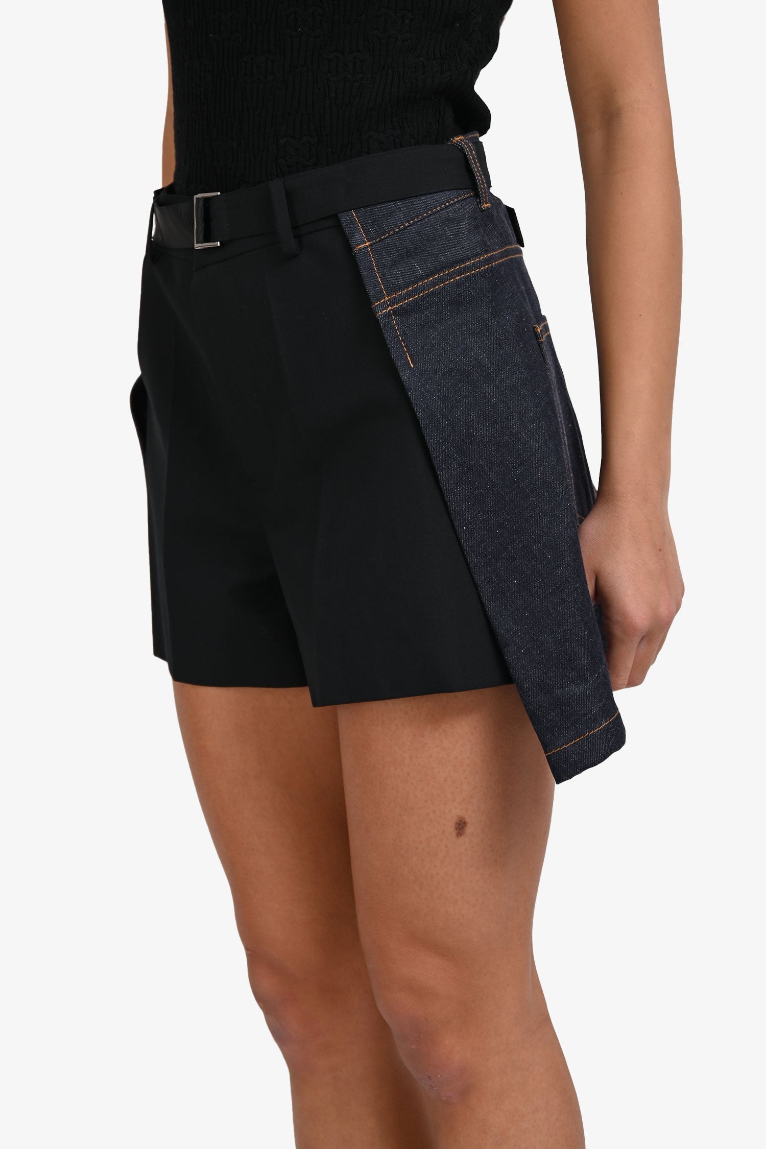 Sacai Dark Blue Mixed-Media Belted Shorts Size 2 – Lux Second Chance
