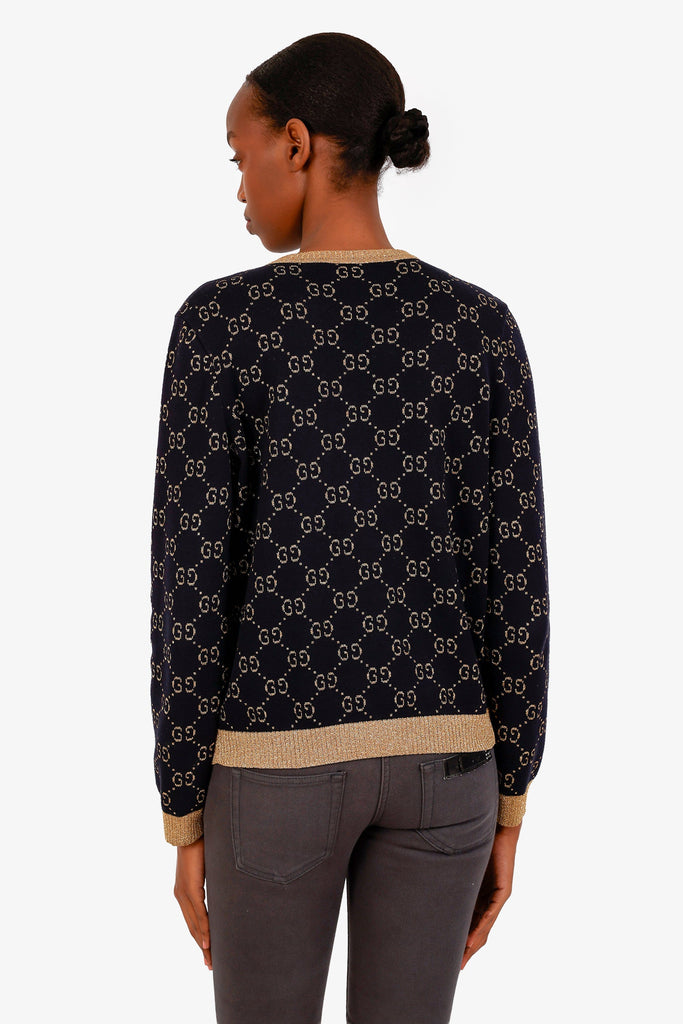 Gucci Black/Gold GG Glitter Rib Cotton Blend Cardigan Size M – Lux