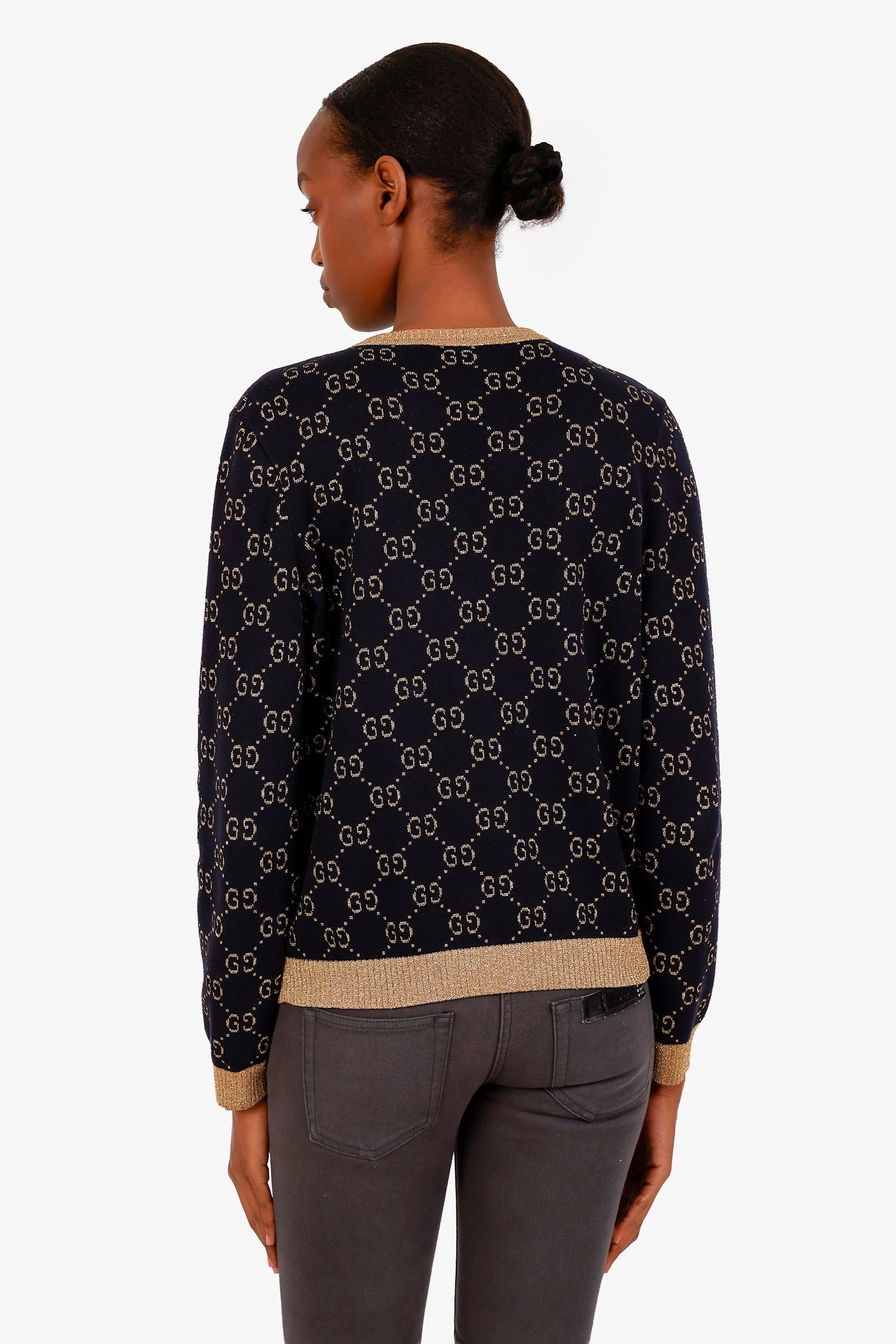 Gucci Black/Gold GG Glitter Rib Cotton Blend Cardigan Size M – Lux
