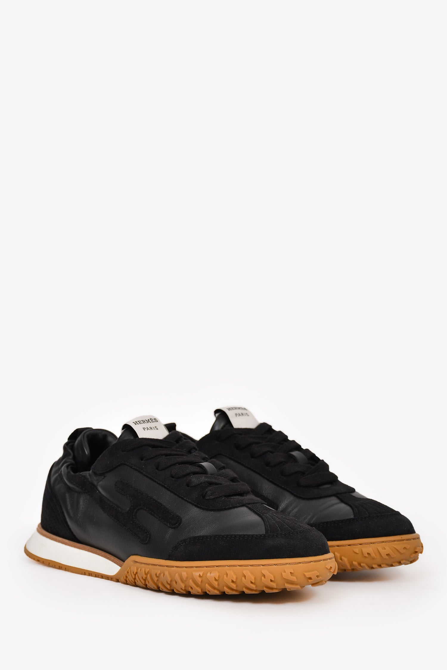 Hermès Black Leather and Suede H Sneakers Size 37.5 – Lux Second