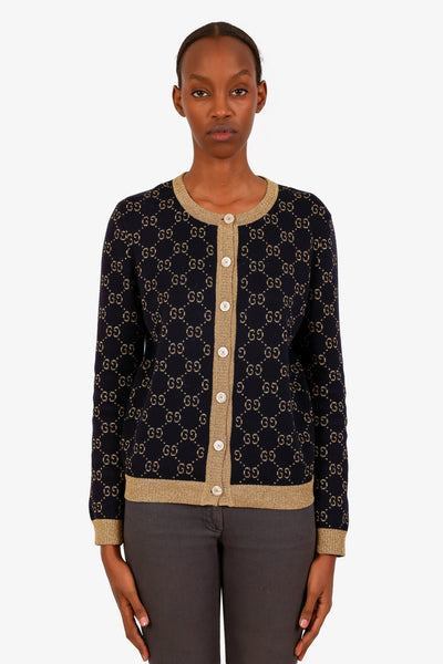 Gucci Black/Gold GG Glitter Rib Cotton Blend Cardigan Size M – Lux