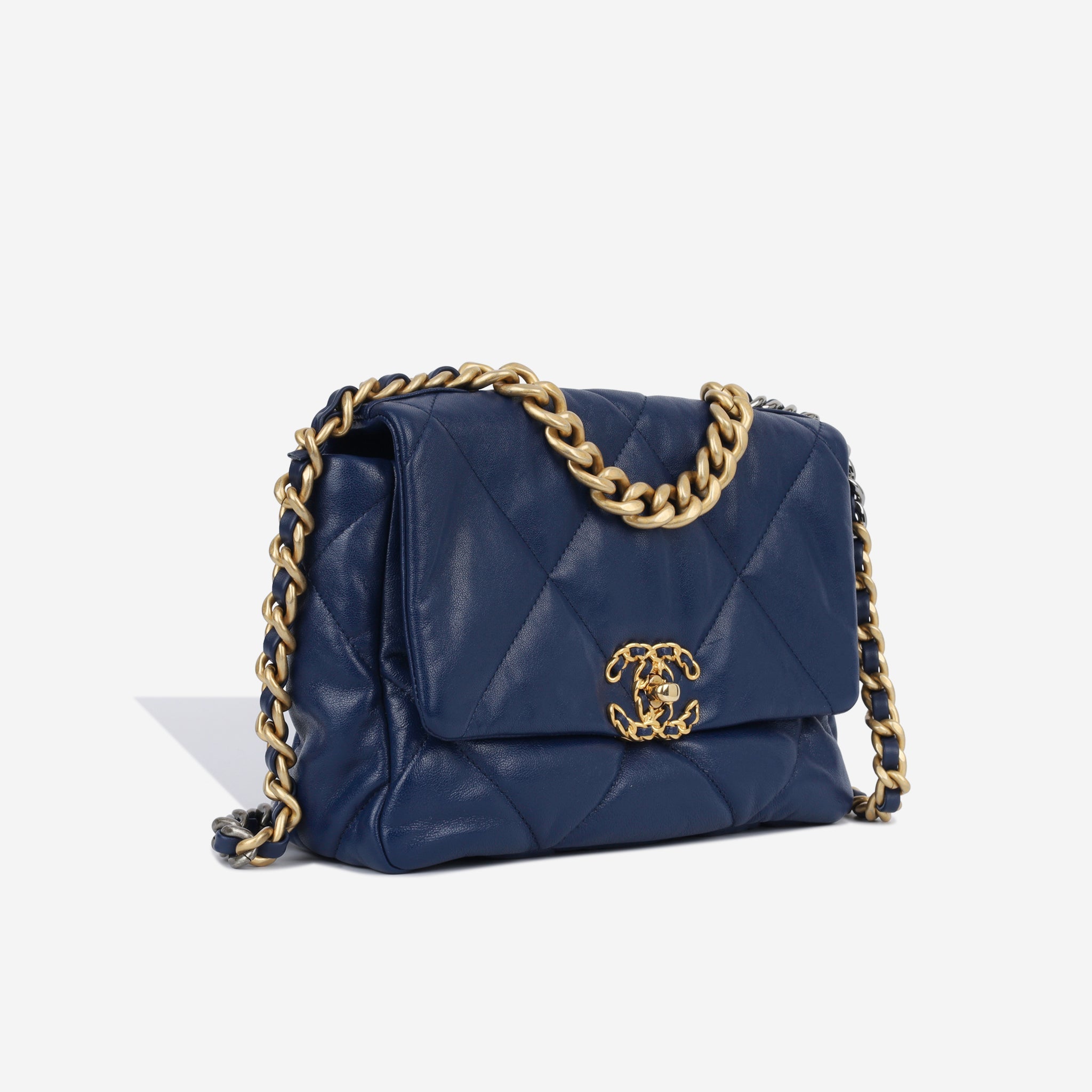 100% AUTHENTIC Chanel 19 Large Goatskin Blue handbag