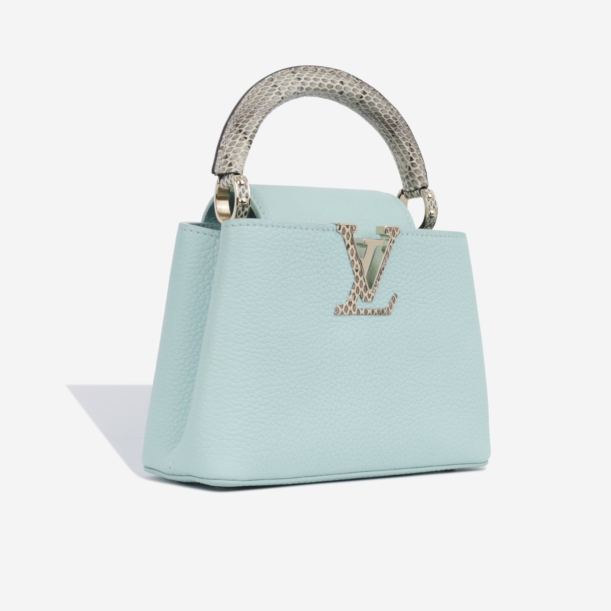 LV Capucines Mini Taurillon Leather in Blue with Python Trims