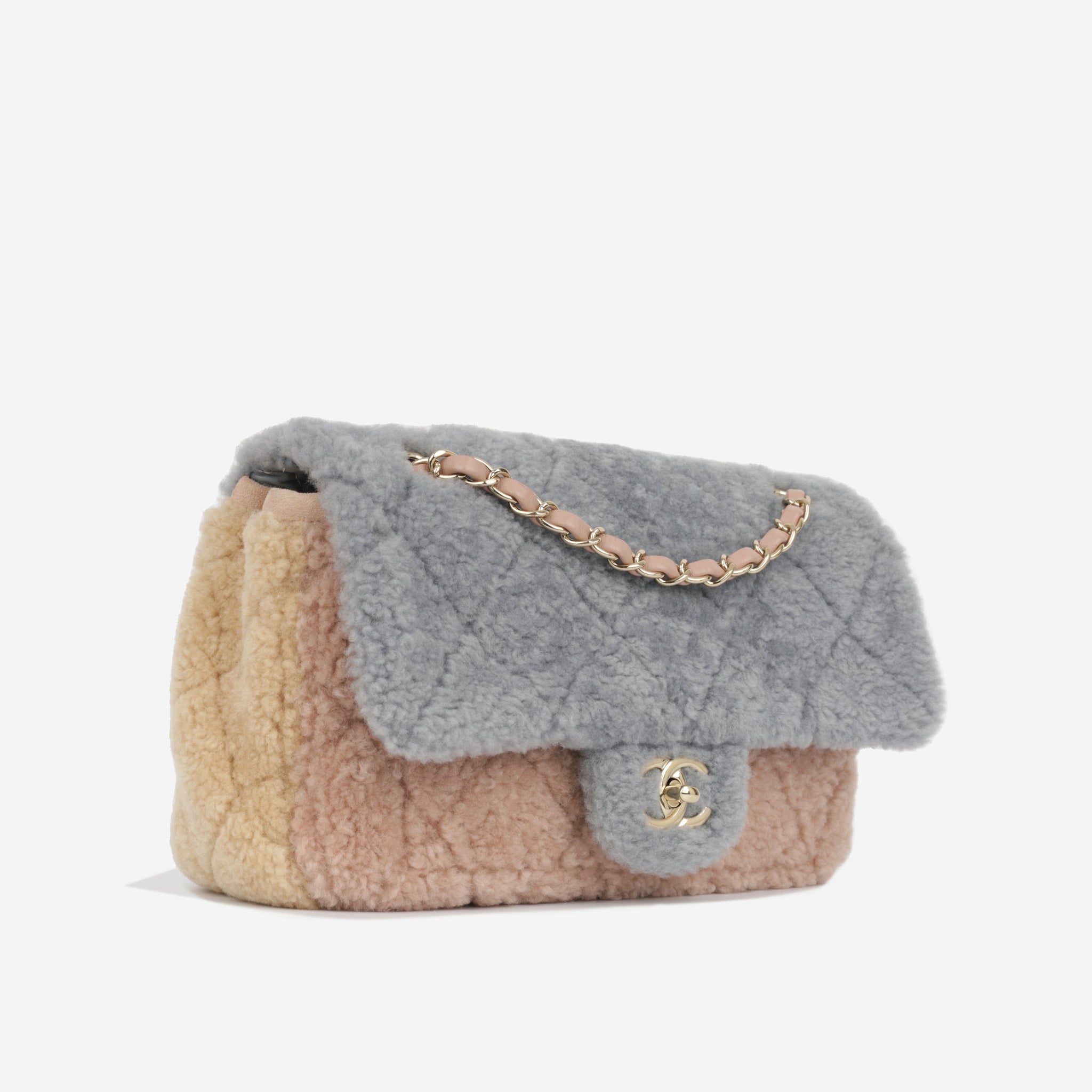 Chanel Vintage Grey Shearling Suede Extra Large Maxi Flap Bag For