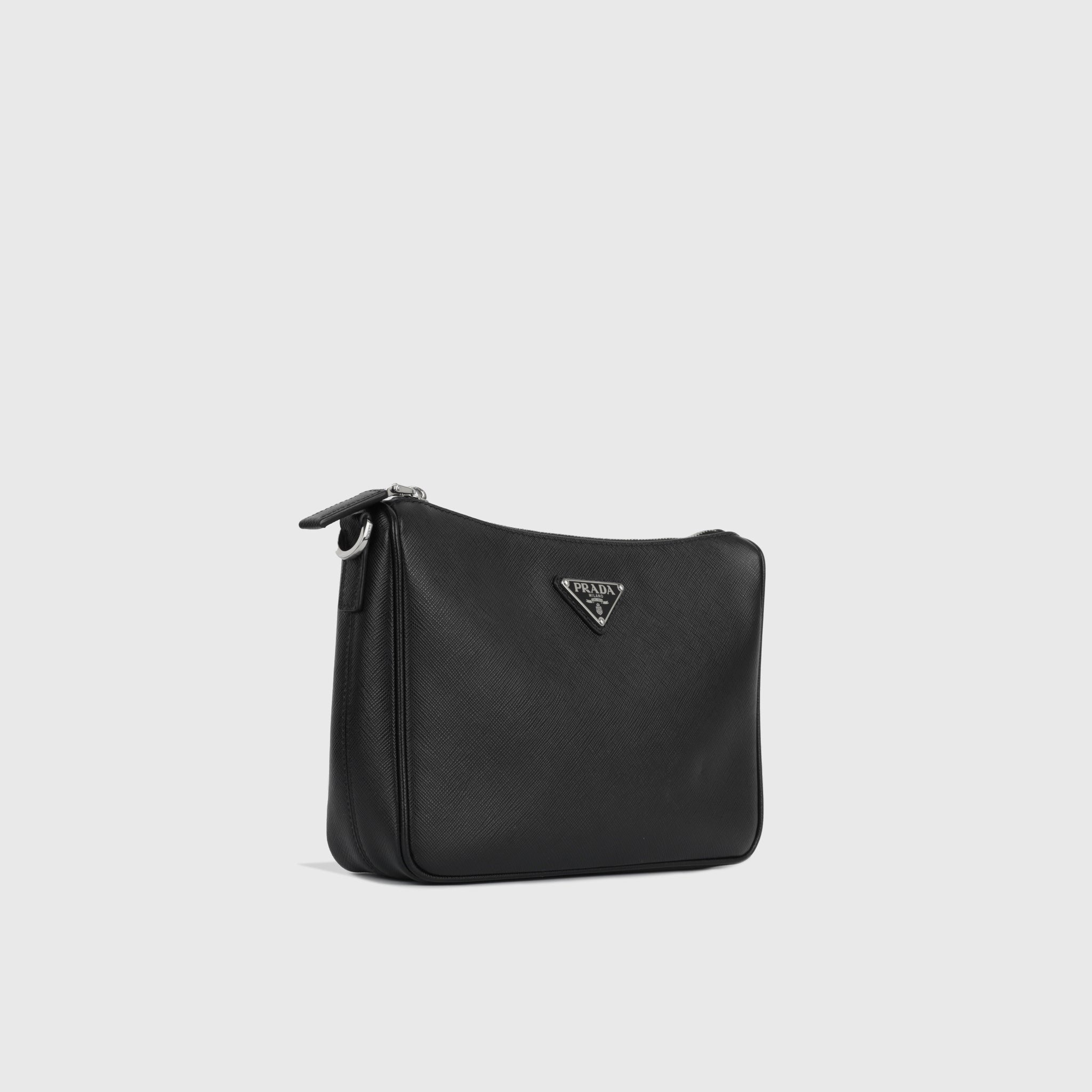 Prada Black Saffiano Leather and Nylon Logo Flap Shoulder Bag