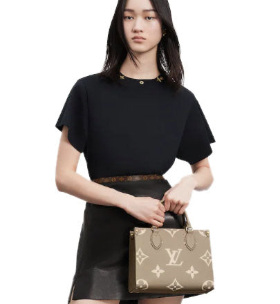 NWT Louis Vuitton ONTHEGO PM Tote Black Beige Embossed Leather