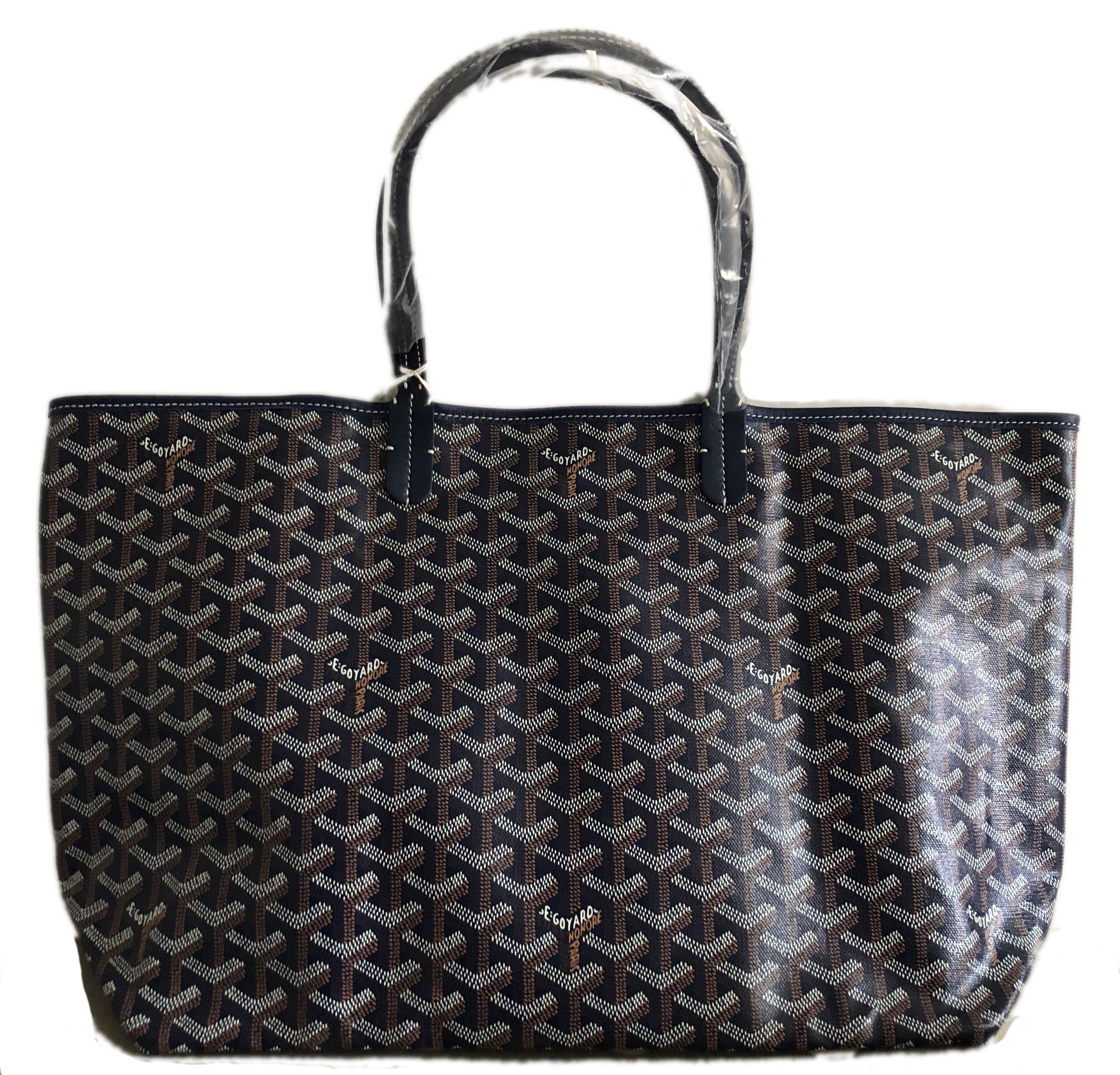 New Goyard Navy Blue Chevron St Louis PM Tote with Pouch Wallet Clutch NWT